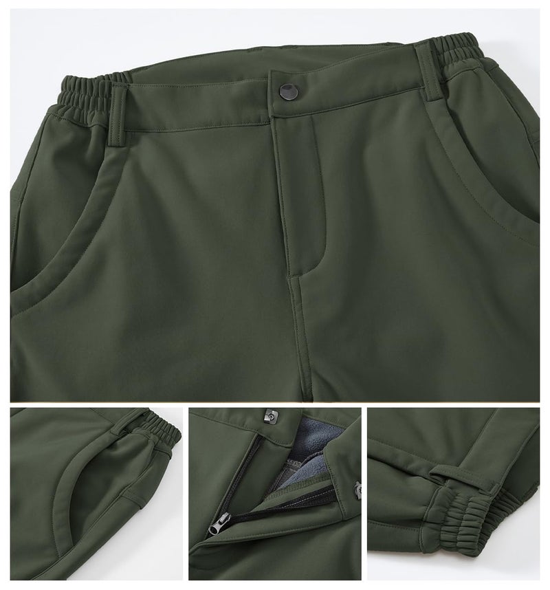 Gopune Women's Snow Ski Waterproof Softshell Snowboard Pants Outdoor Hiking Fleece Lined (Army Green,L) - Image 4